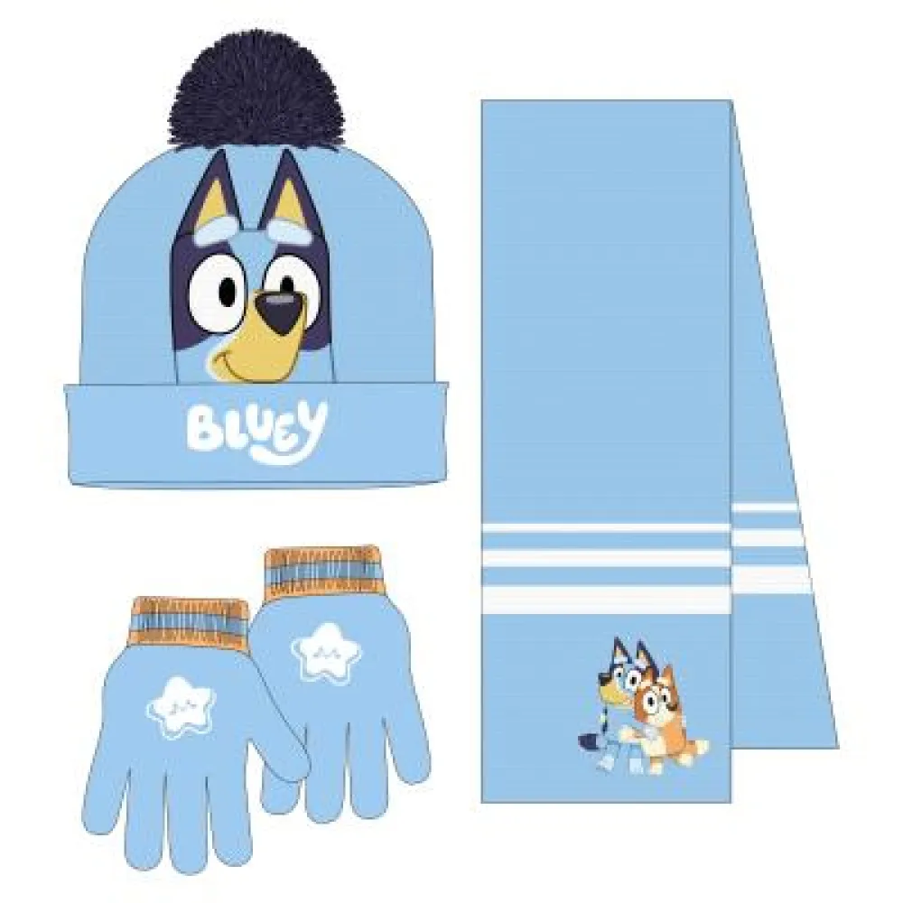 P7061LB Boy's Cap-Gloves-Scarf Set DISNEY BLUEY Light Blue P7061LB Boy's Cap-Gloves-Scarf Set DISNEY BLUEY Light Blue