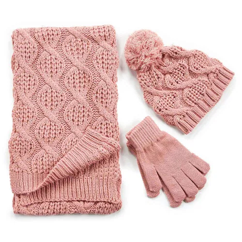 G7753P Γυναικείο Σετ Σκούφος-Κασκόλ-Γάντια Verde Ροζ G7753P Γυναικείο Σετ Σκούφος-Κασκόλ-Γάντια Verde Ροζ