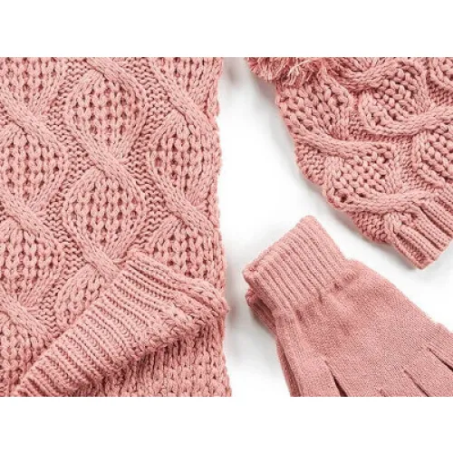 G7753P Γυναικείο Σετ Σκούφος-Κασκόλ-Γάντια Verde Ροζ G7753P Γυναικείο Σετ Σκούφος-Κασκόλ-Γάντια Verde Ροζ