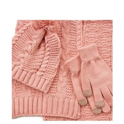 G7912P Γυναικείο Σετ Σκούφος-Κασκόλ-Γάντια VERDE Ροζ