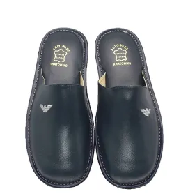 A6558BL Men's Leather Anatomical Slippers FAME Blue
