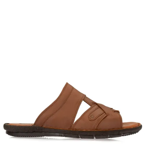 A662BR Ανδρική Δερμάτινη Ανατομική Παντόφλα GALE Καφέ