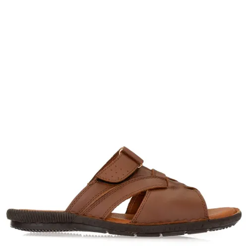 A753BR Ανδρική Δερμάτινη Ανατομική Παντόφλα GALE Καφέ