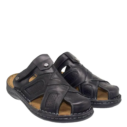 A794B Ανδρική Δερμάτινη Ανατομική Παντόφλα GALE Μαύρο