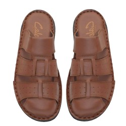 A812T Men's Leather Anatomical Slippers GALE Tan