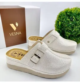 G1683PW Γυναικείο Ανατομικό Σαμπό VESNA Περλέ Λευκό